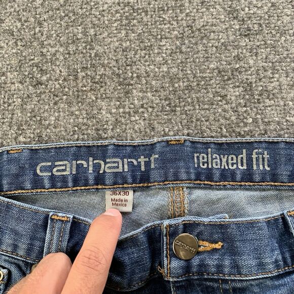 Carhartt Mens Relaxed Fit Blue Jeans Straight Med Wash Size 36 x 30 - Picture 11 of 16